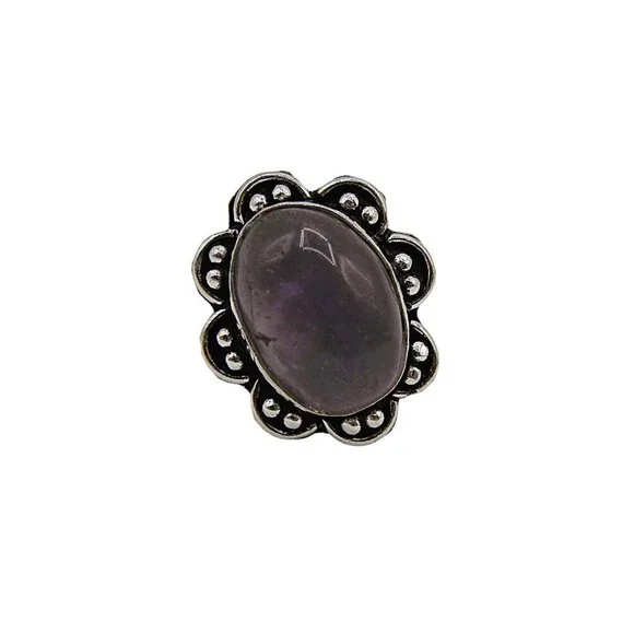 Amethyst Natural Stone Ring Sterling Silver Plated Birthstone Floral Frame 7.5 - Picture 5 of 10